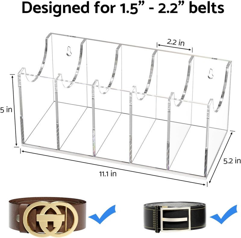 FEMELI Belt Organizer, Acrylic 5 Compartments Container Storage Holder, Clear Display Case for Closet Tie and Bow Tie - Image 3